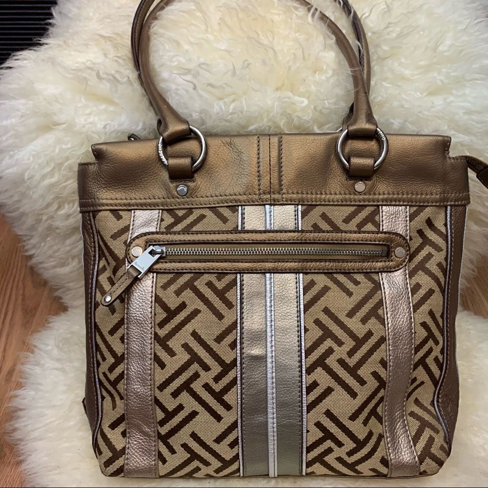 Tignanello logo handbag bronze leather accents